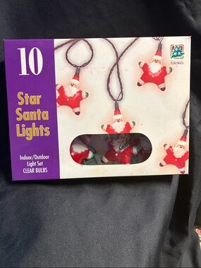 Star Santa Holiday String Lights - Red Santa Shapes
